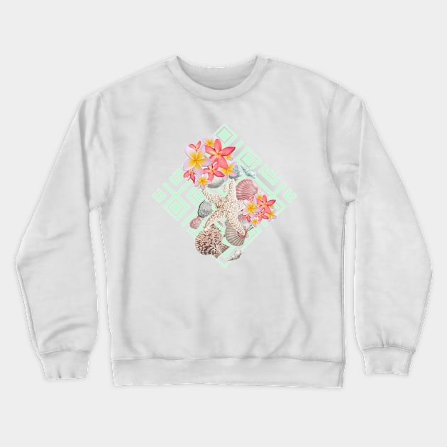 Modern tropical flowers seashells geometric design Crewneck Sweatshirt by InovArtS